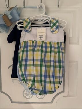 The Beaufort Bonnet Company Blue, Green & Yellow Plaid Bubble Romper